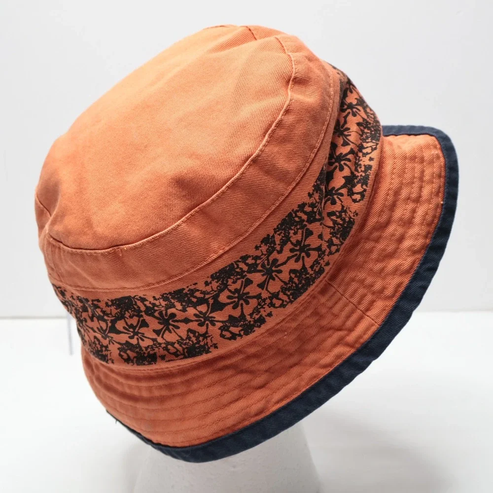 VTG 90s Y2K Orange Floral Bucket Hat Kids 4-6X Blue Hibiscus‎ Flowers Kindercaps